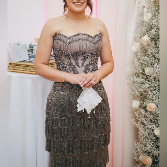 Elegant Beaded Strapless Gown - Picture 1 of 6